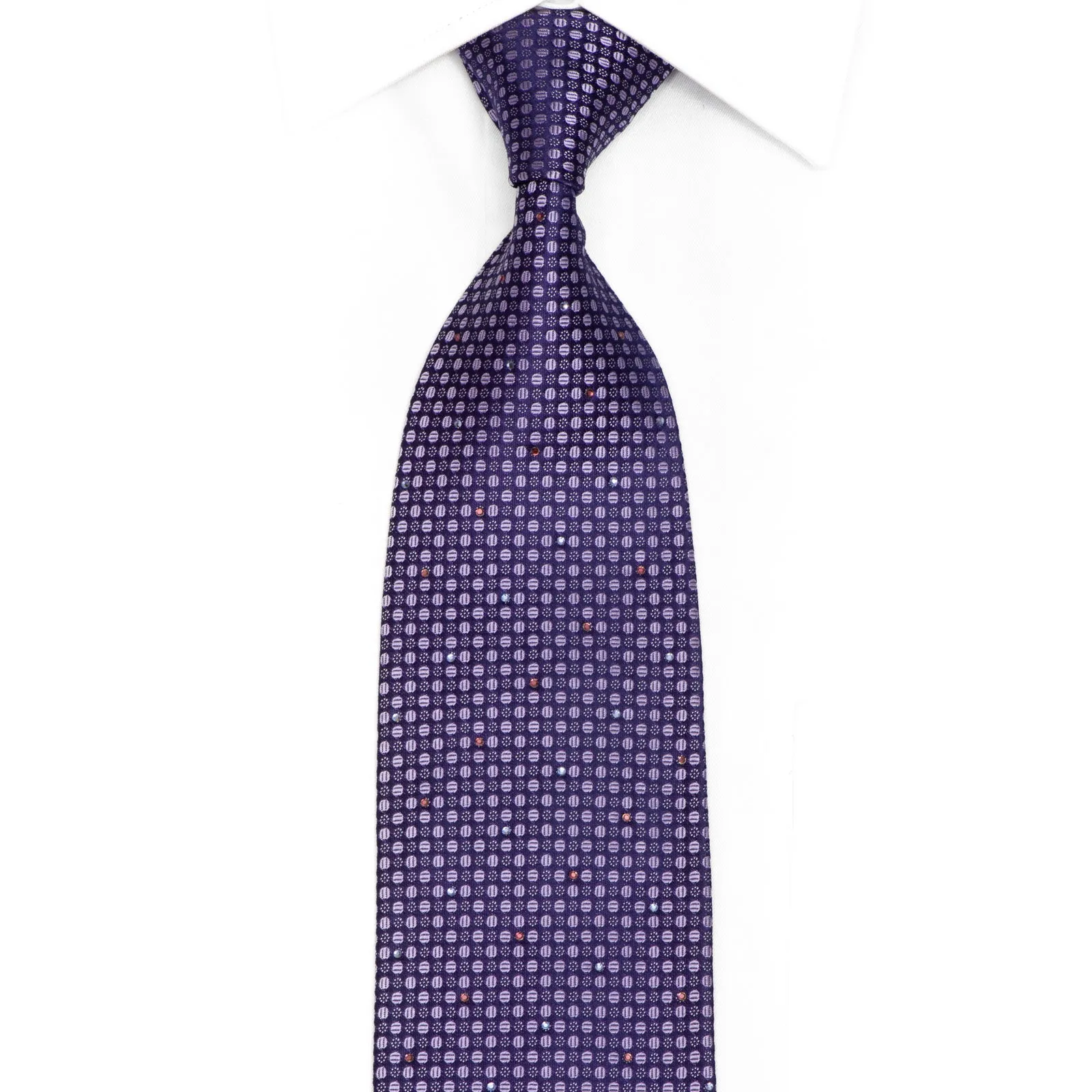 Mauve Geometric On Purple Rhinestone Silk Necktie