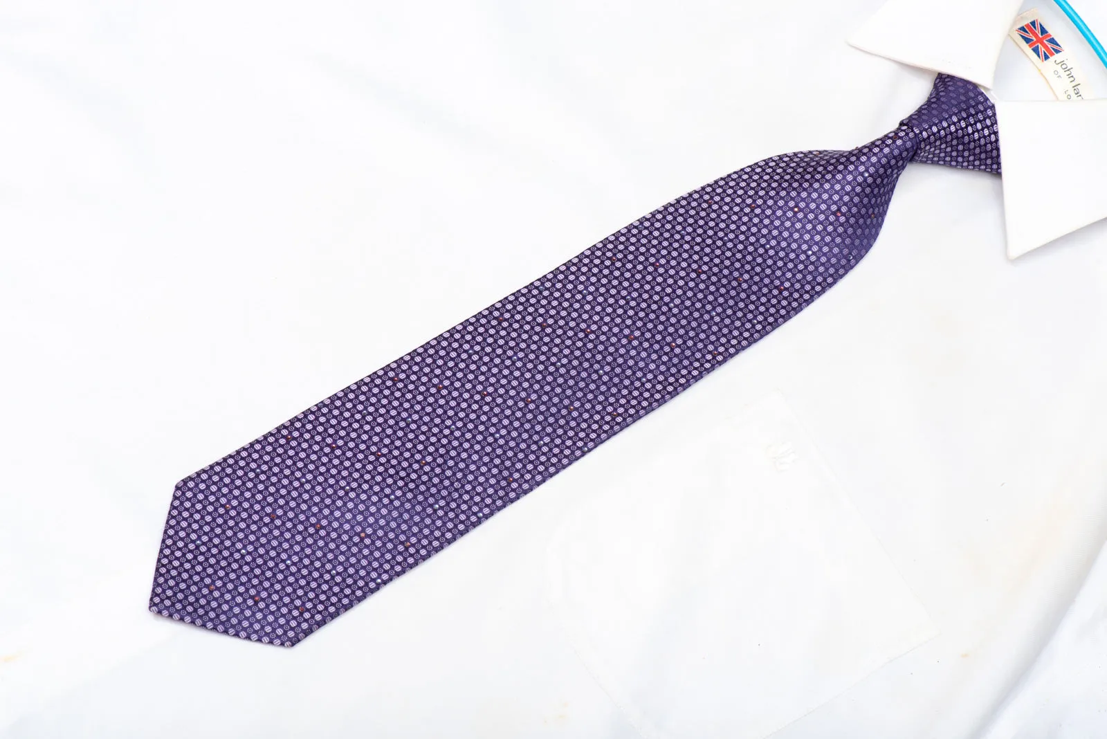 Mauve Geometric On Purple Rhinestone Silk Necktie