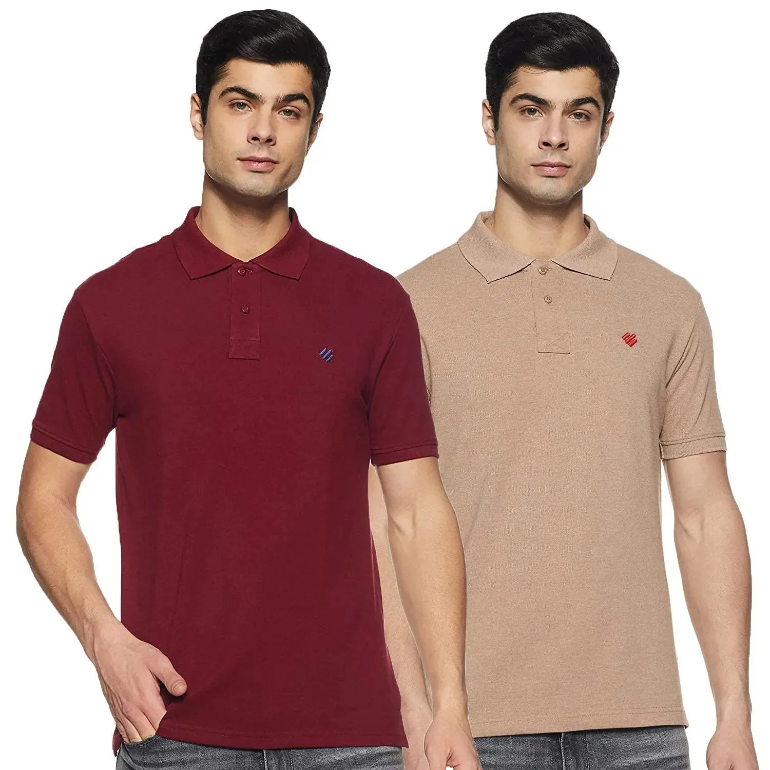 ONN Men's Cotton Polo T-Shirt (Pack of 2) in Solid Camel-Maroon colours