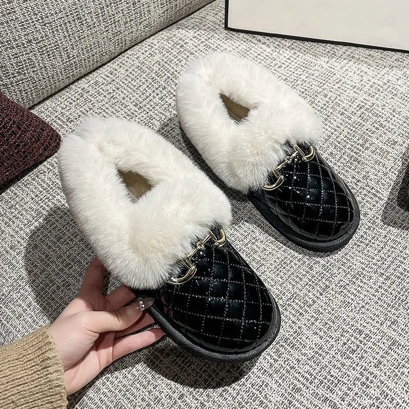 Owlkay Winter Women's Comfortable and Warm Furry Cotton Shoes