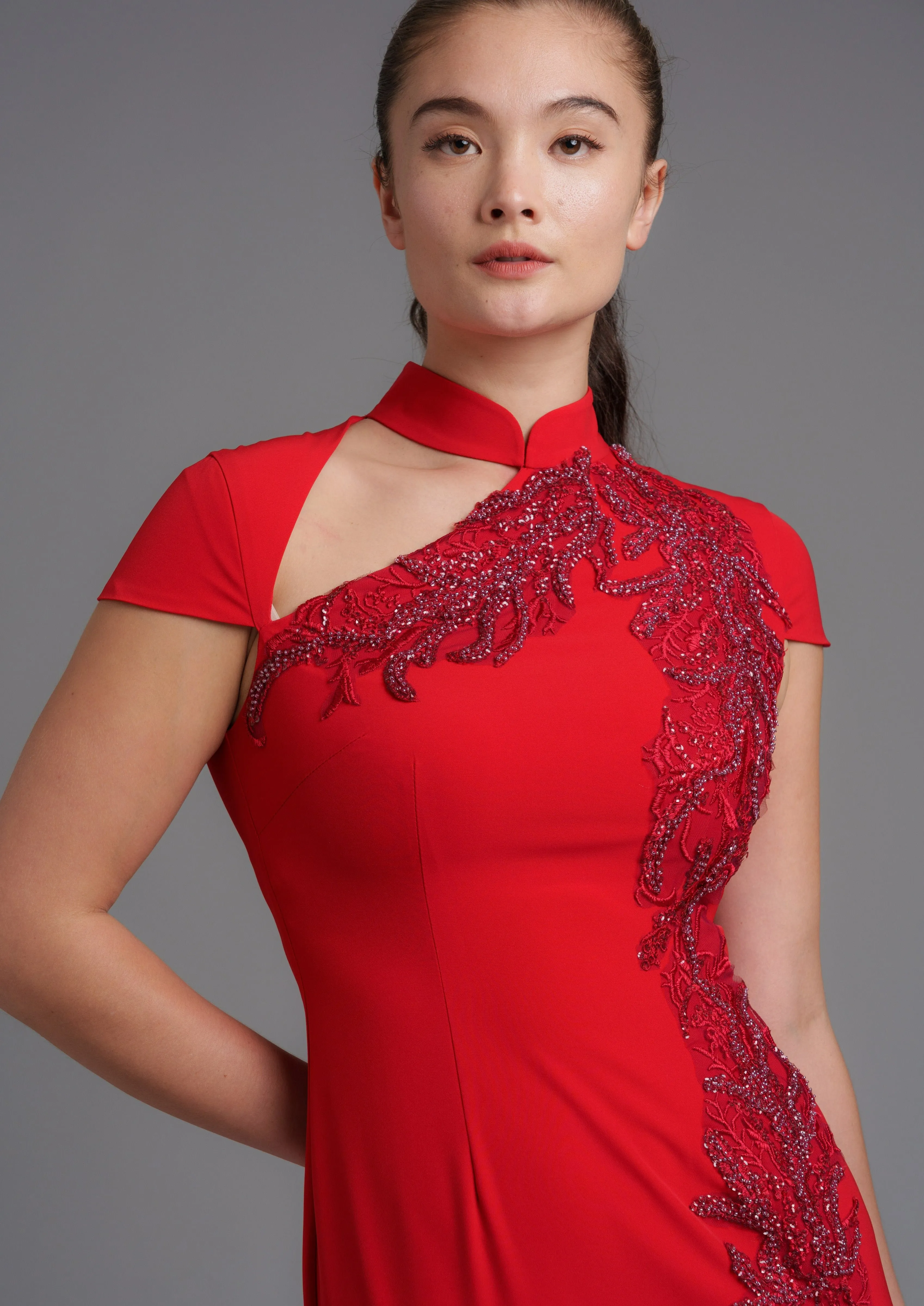 Pansy Asymmetrical Bridal Qipao