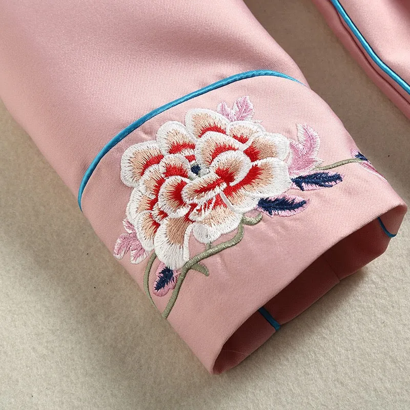 Pink Floral Embroidered Qipao Dress