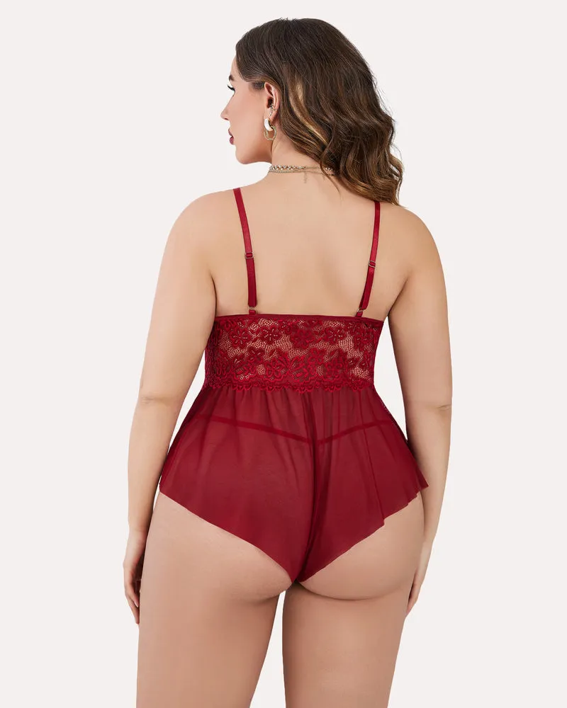 Plus Size Bodysuit Lace Teddy One Piece