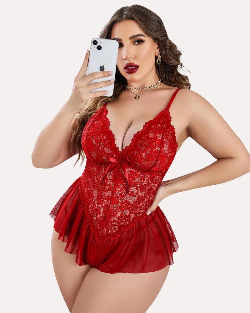 Plus Size Bodysuit Lace Teddy One Piece