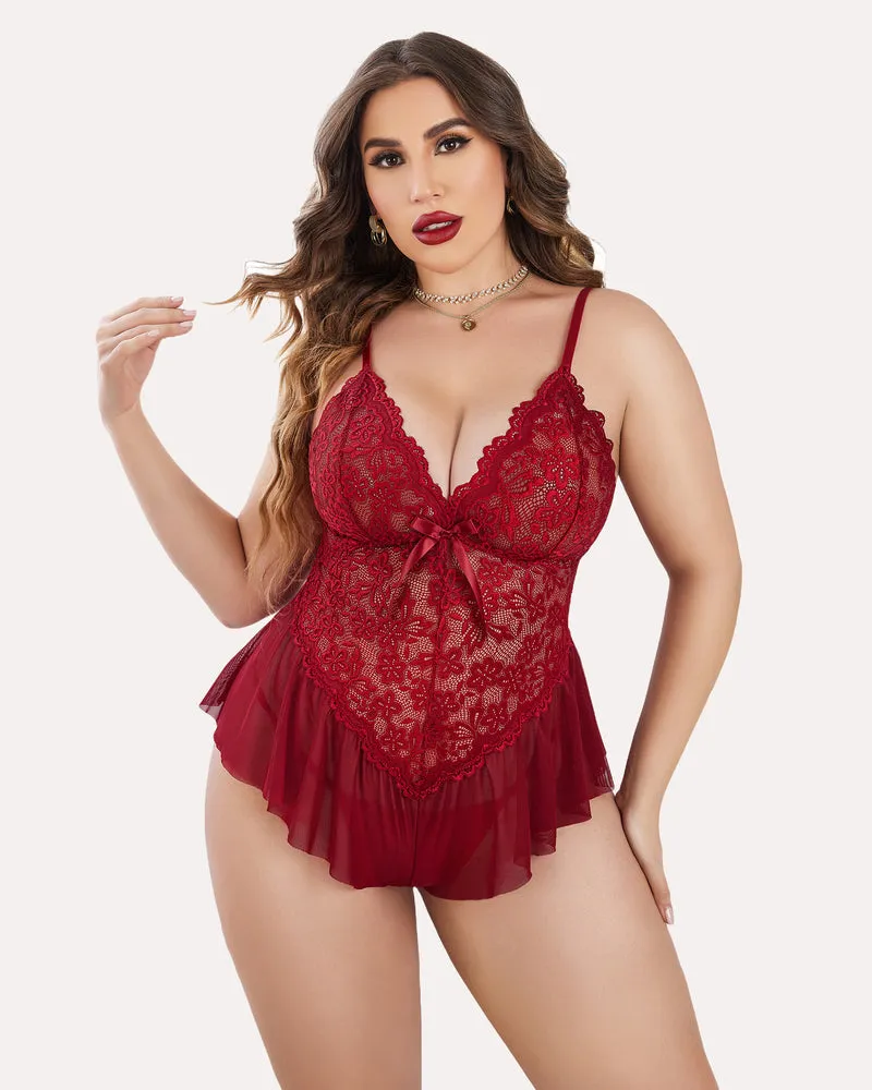 Plus Size Bodysuit Lace Teddy One Piece