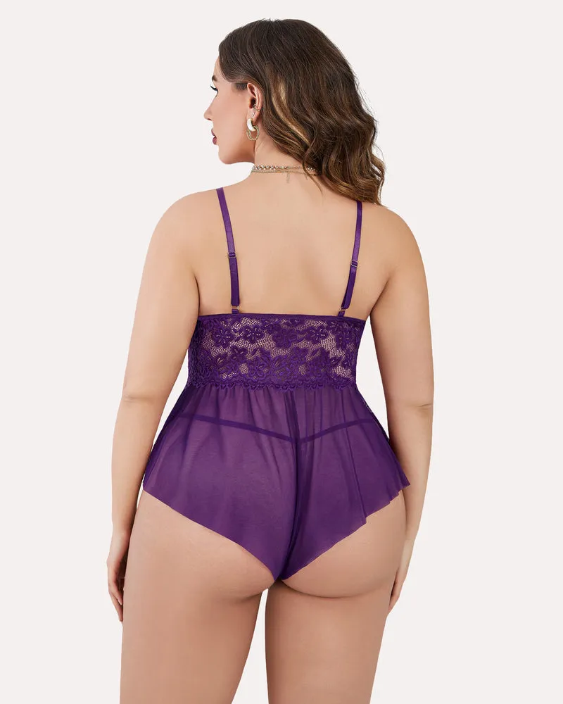 Plus Size Bodysuit Lace Teddy One Piece