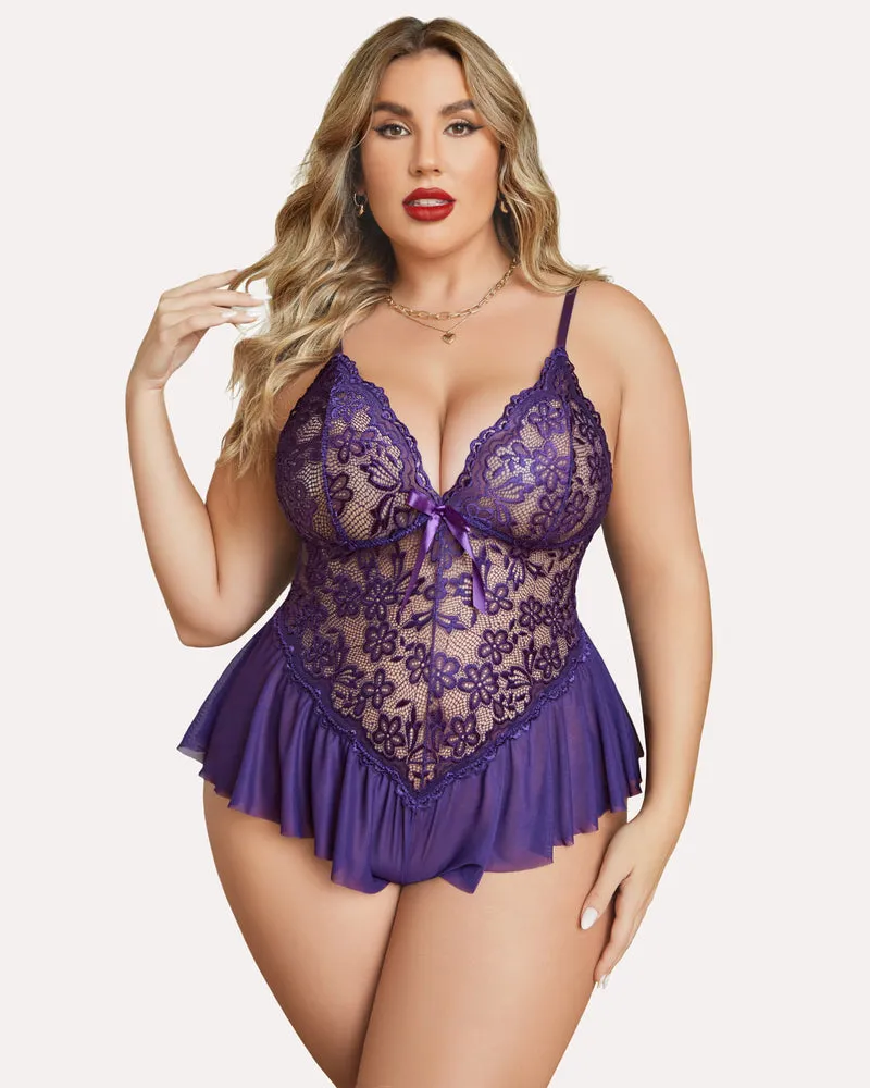 Plus Size Bodysuit Lace Teddy One Piece