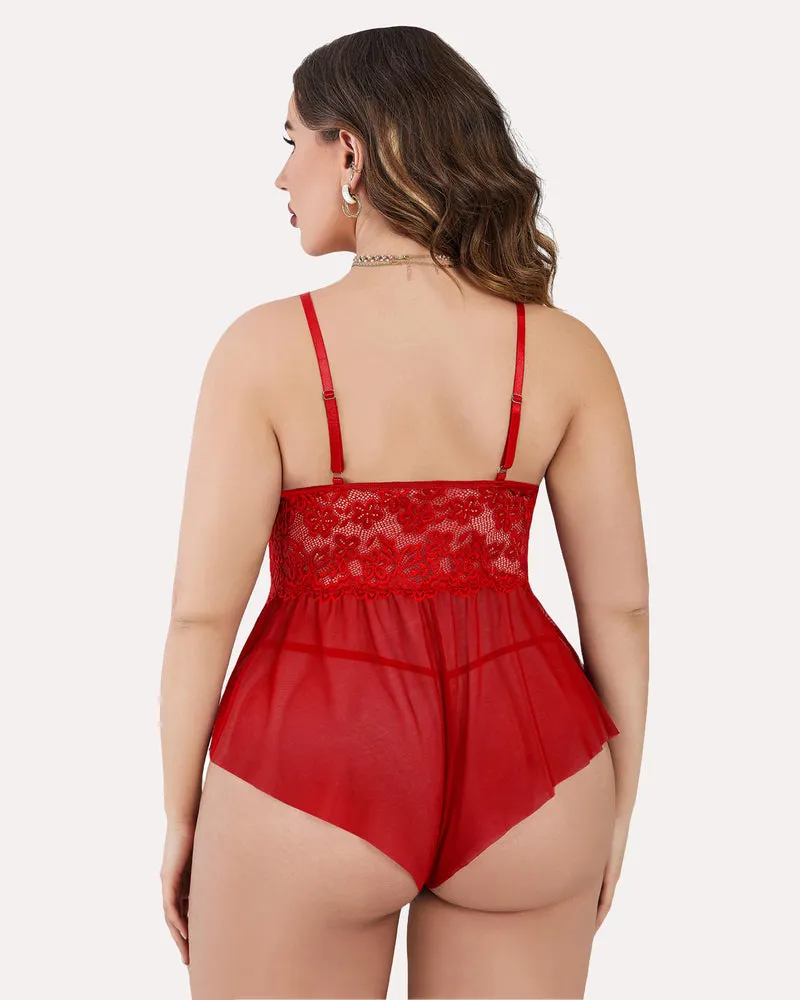 Plus Size Bodysuit Lace Teddy One Piece