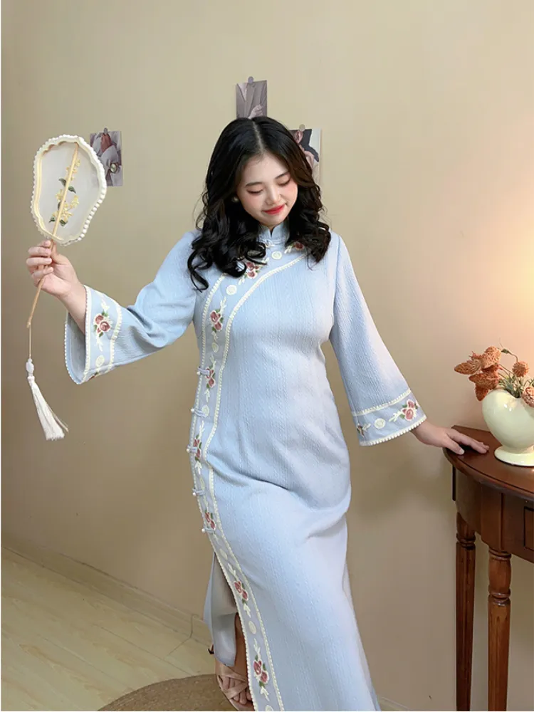 Qing Xin 清新 Plus Size Vintage Inspired Long Sleeve Qipao