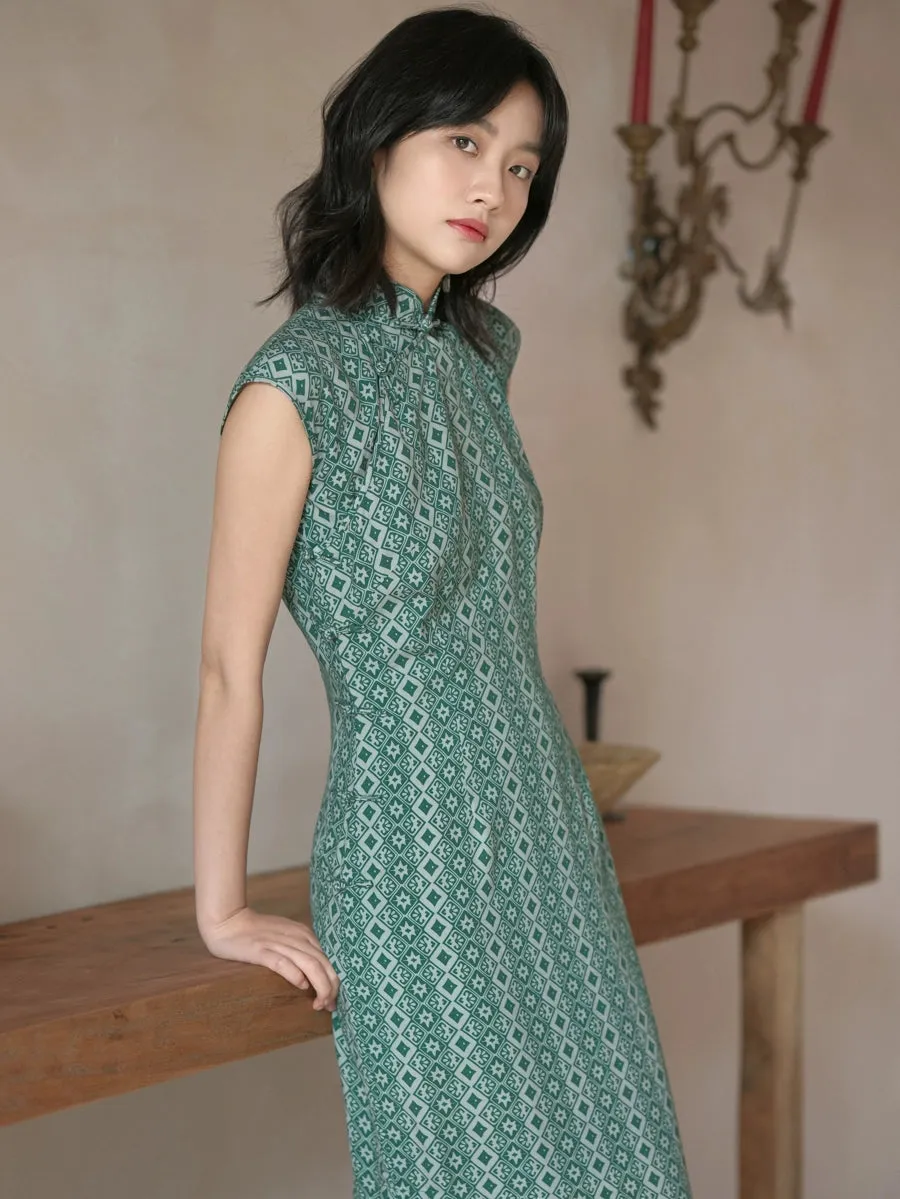 Qing Xing 青荇 1930s Cotton Silk Summer Cap Sleeve Qipao