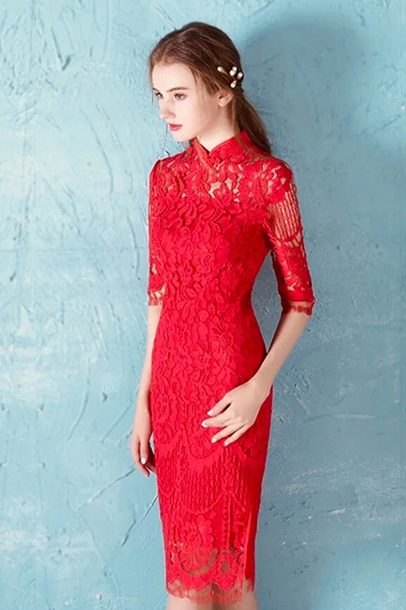 Red Lace Qipao Dress