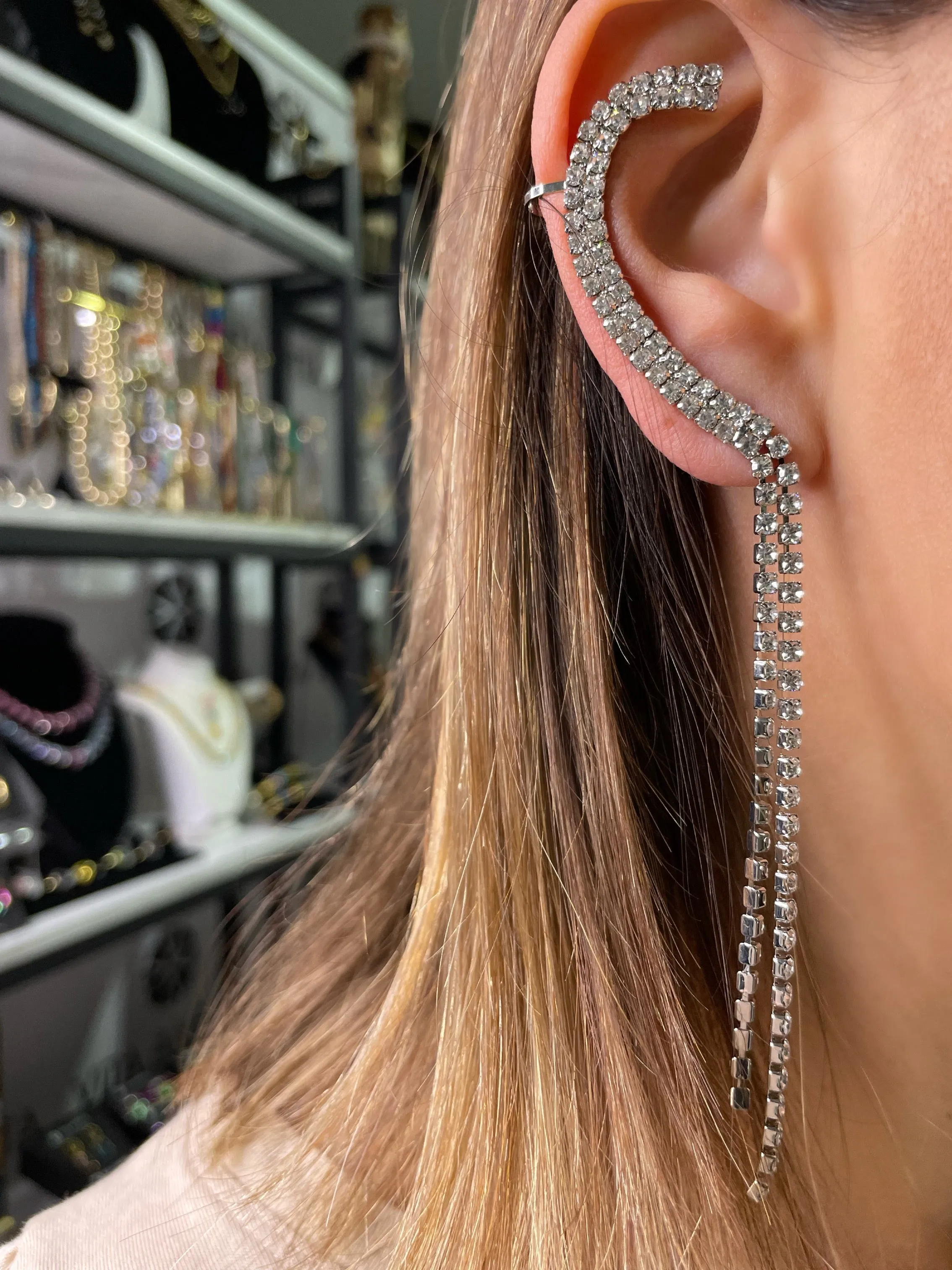 Rhinestones tassel Earpiece