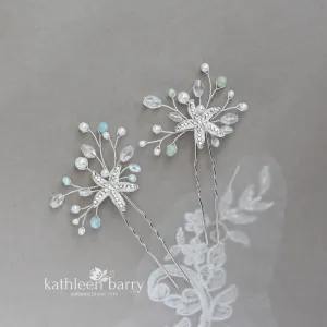 Rhinetone Starfish hair pin rhinestone, crystal and pearl - sea star beach wedding - Color options available