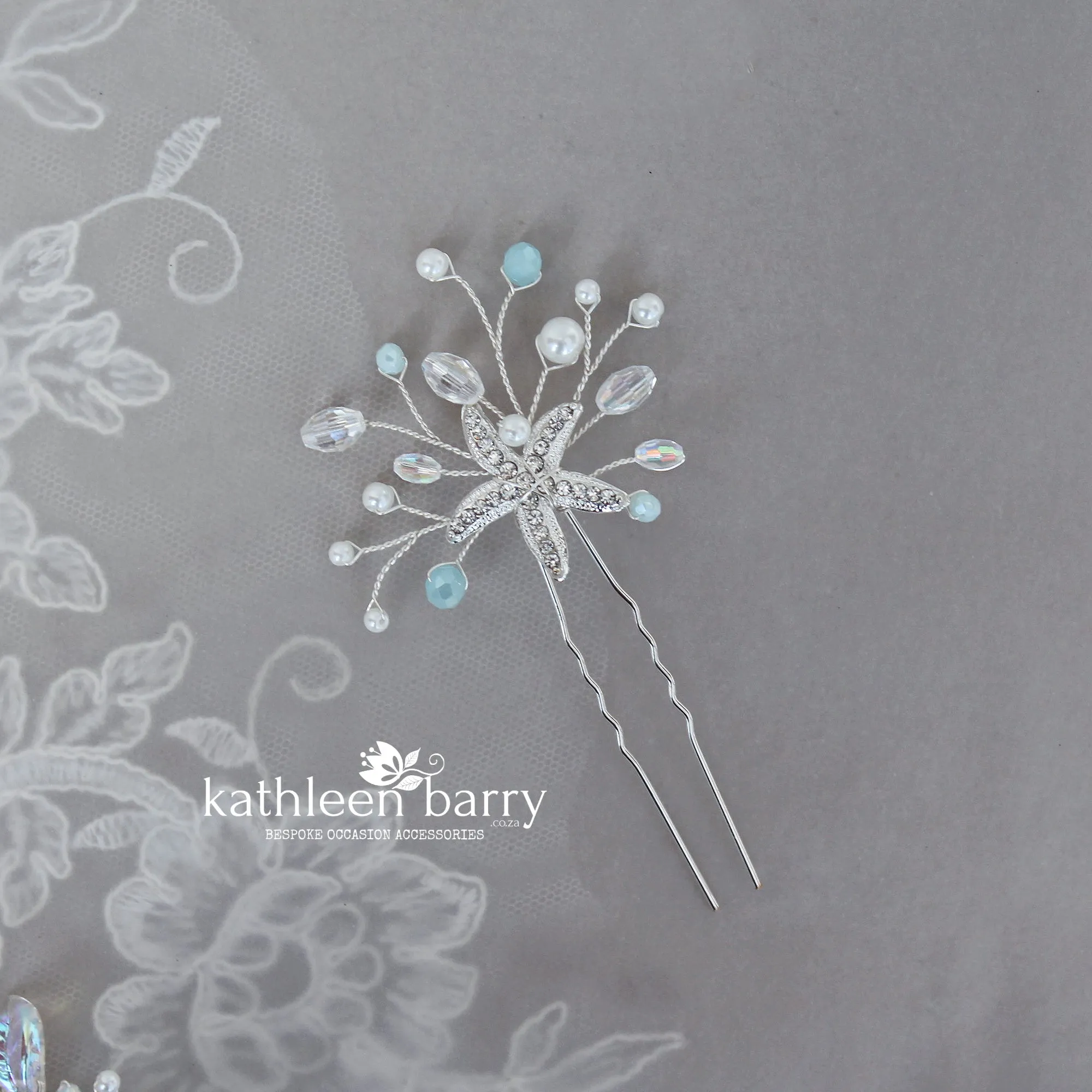 Rhinetone Starfish hair pin rhinestone, crystal and pearl - sea star beach wedding - Color options available