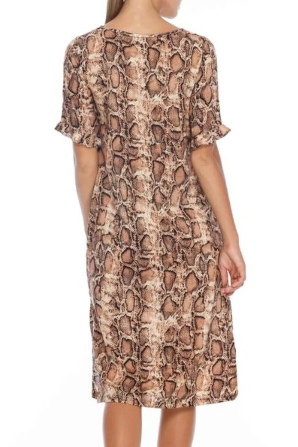 Roar Rose Snake Print Frill Sleeve Dress