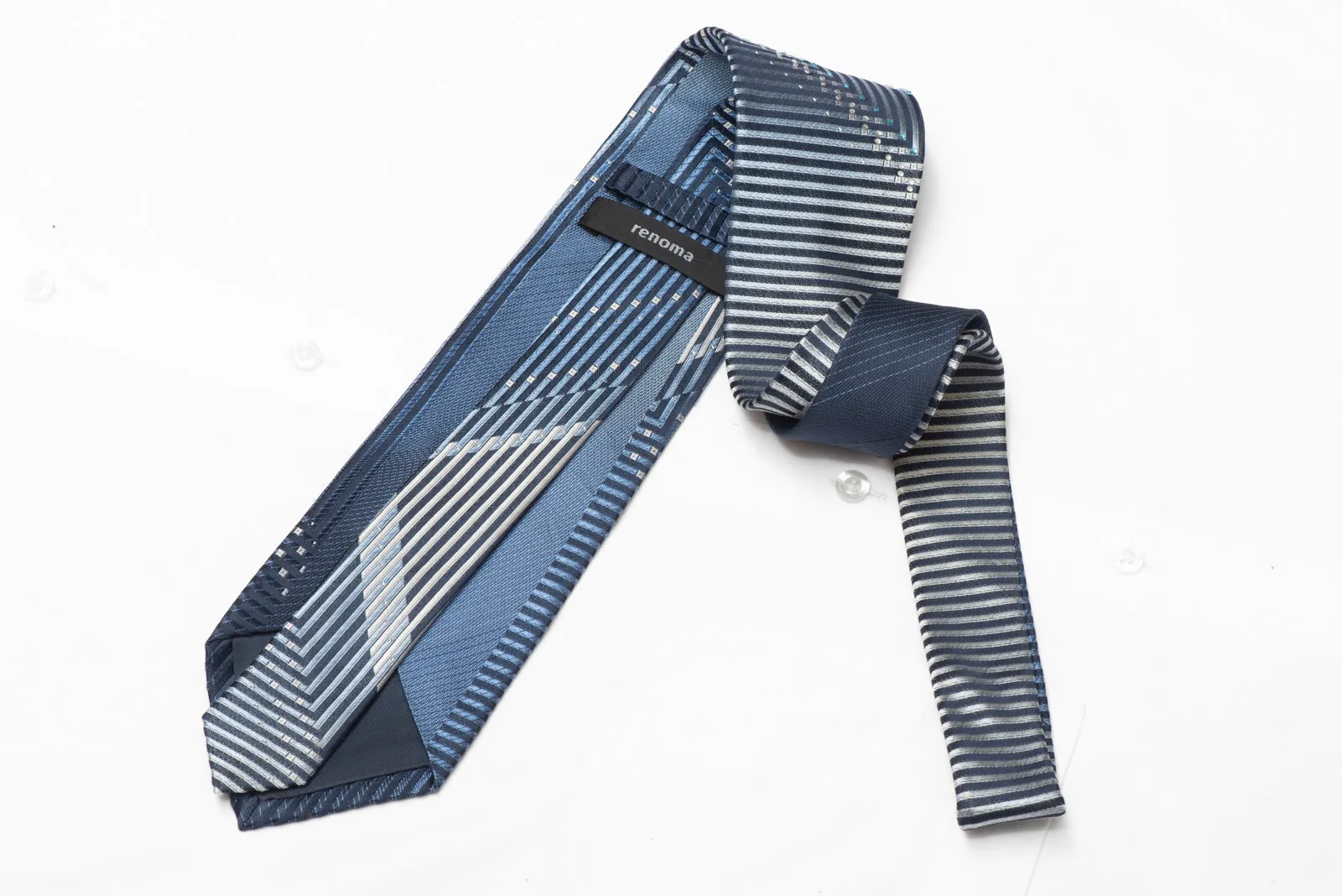 Silver Blue Chevron Striped Design Rhinestone Silk Necktie With Sparkles