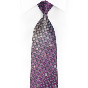 Silver Purple Geometric Rhinestone Silk Necktie With Silver Sparkles