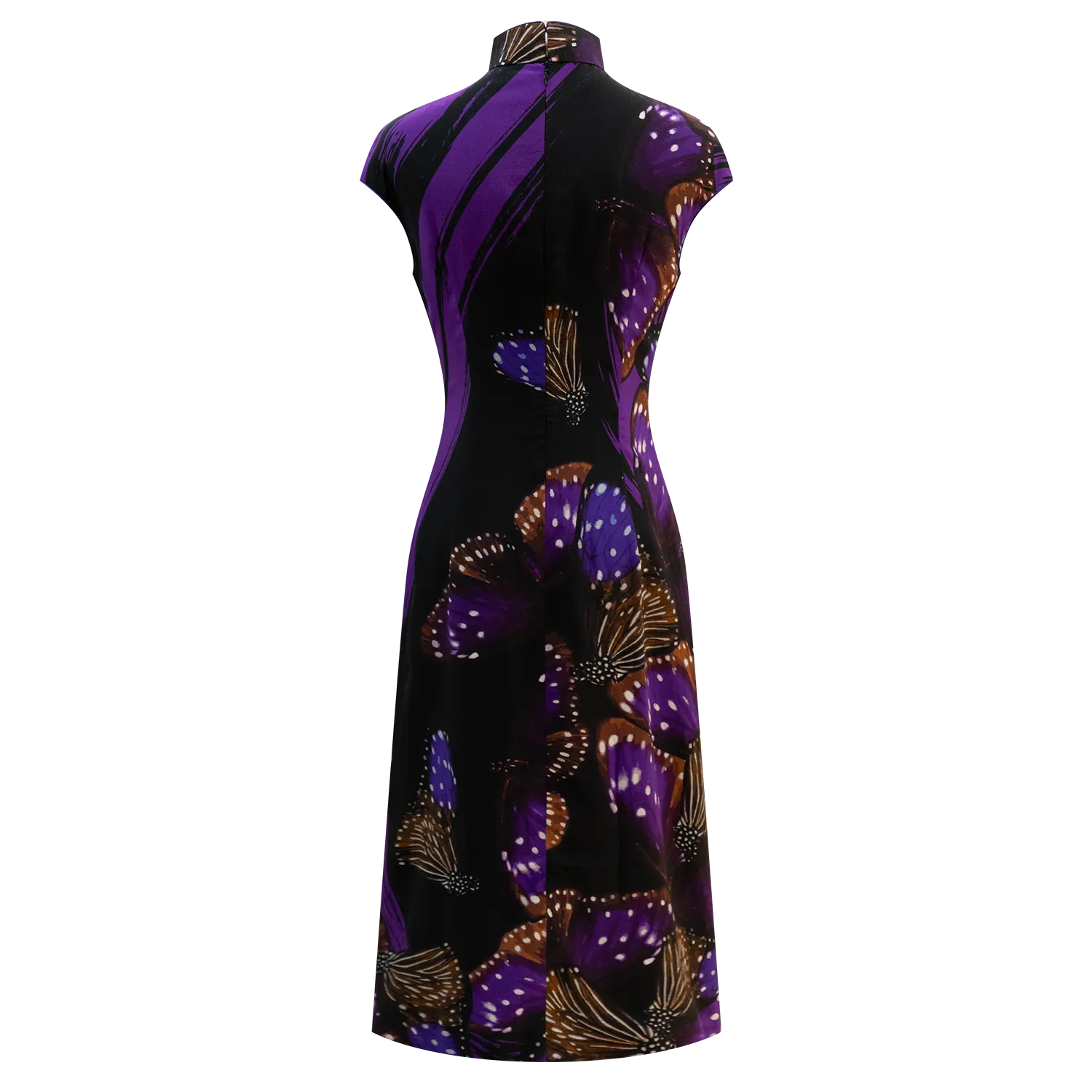 SPARKLE BY KAREN CHAN x Fung Yuen Butterfly Reserve【BLUE SPOTTED CROW】100% Silk Cheongsam (Cap Sleeve) (藍點紫斑蝶)