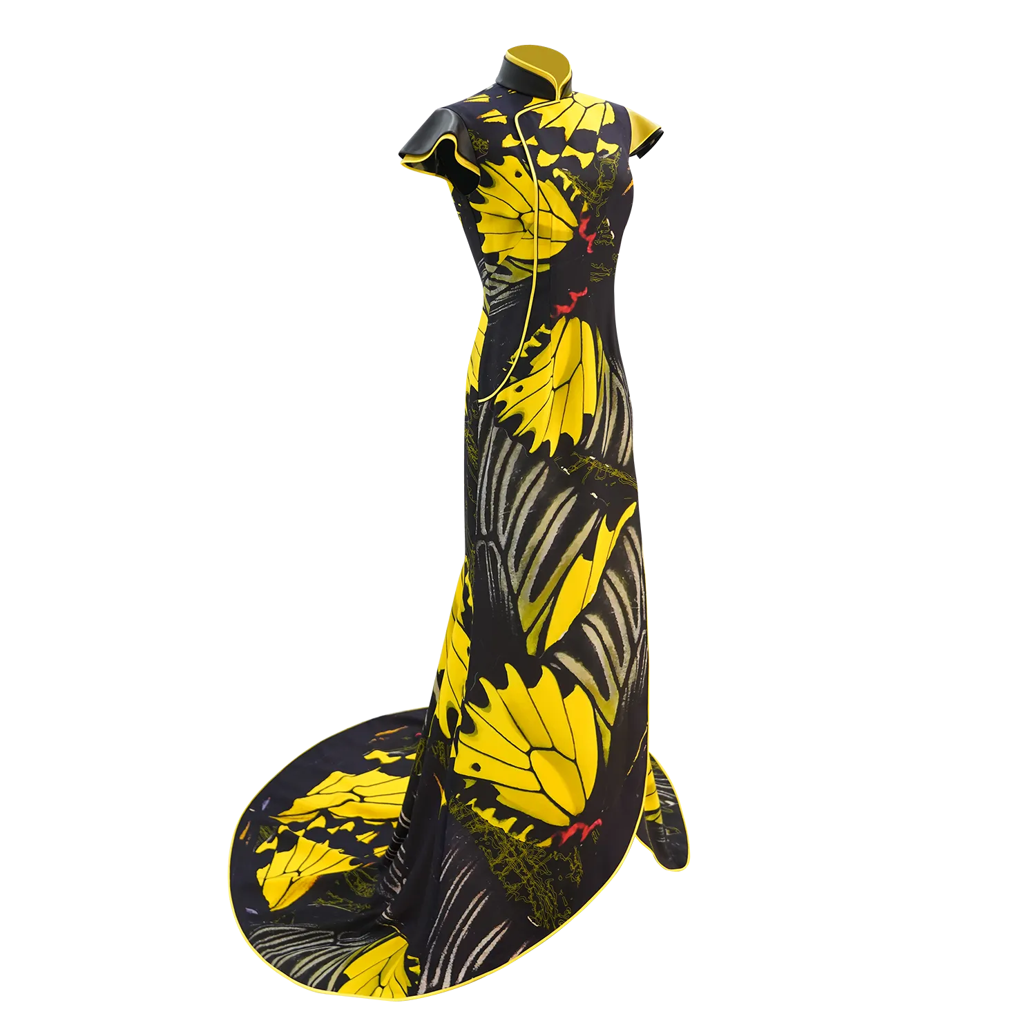 SPARKLE BY KAREN CHAN x Fung Yuen Butterfly Reserve【GOLDEN BIRDWING】100% Silk Cheongsam (Petal Sleeve) (金裳鳳蝶)