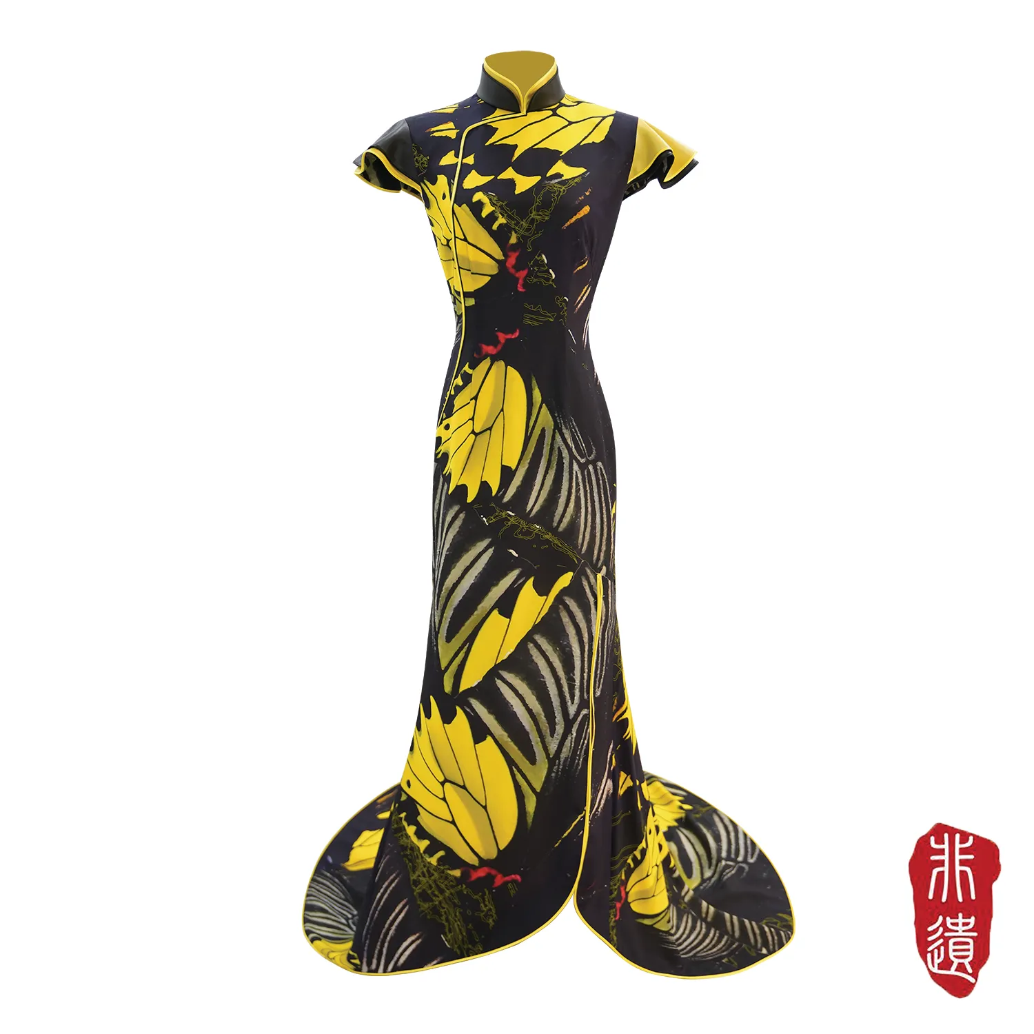 SPARKLE BY KAREN CHAN x Fung Yuen Butterfly Reserve【GOLDEN BIRDWING】Masterpiece Collection Haute Couture 100% Silk Cheongsam (Petal Sleeve) (金裳鳳蝶)