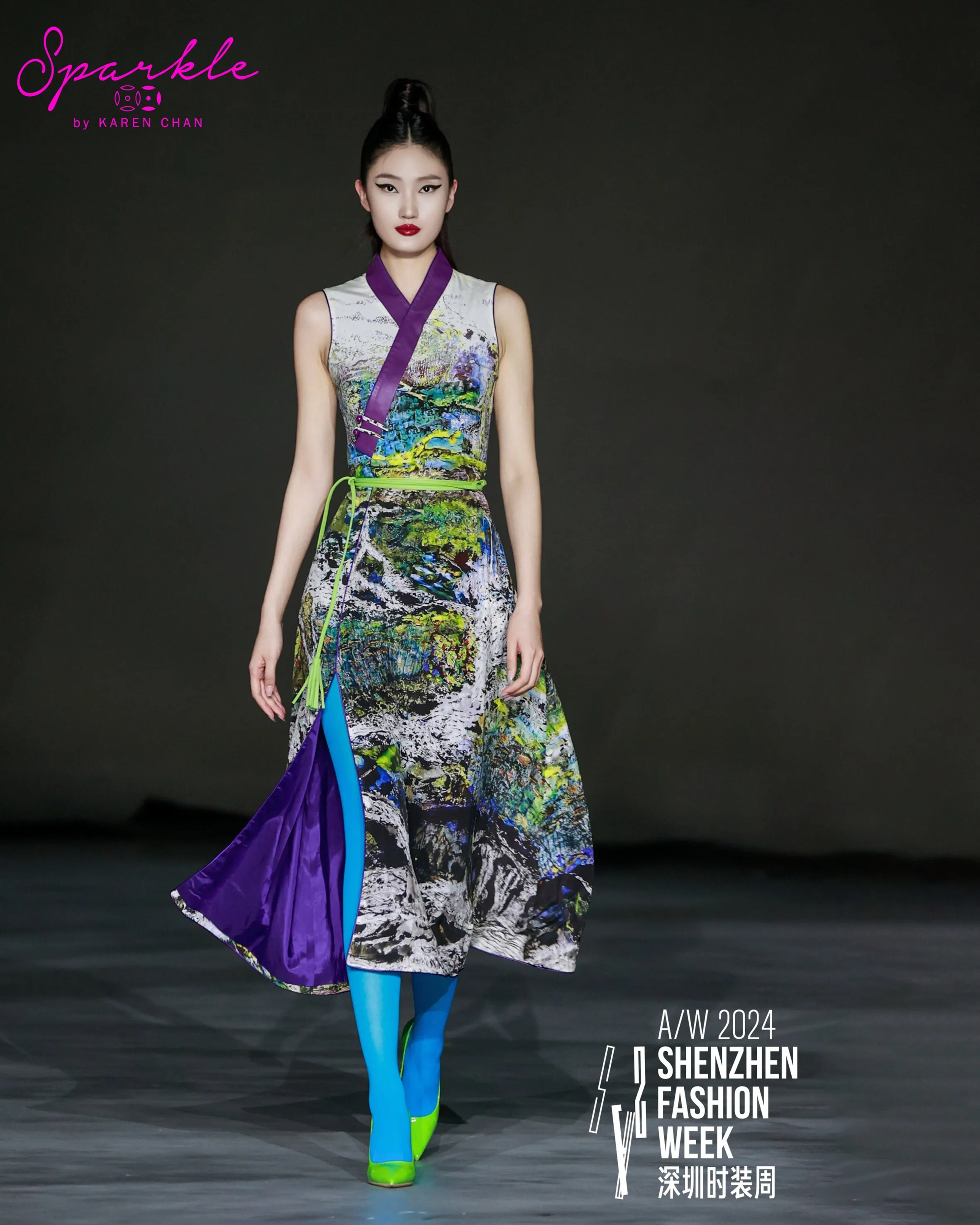 SPARKLE BY KAREN CHAN x HK Designer【LANTAU WATERFALL】100% Silk Hanfu / Cheongsam (Sleeveless)