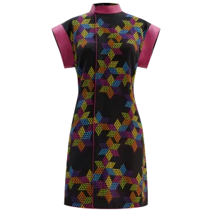 SPARKLE BY KAREN CHAN x  HK Heritage Museum【CHINESE CHECKERS】100% Silk Cheongsam (Short Sleeve) (我們的兒時玩意) (波子棋)