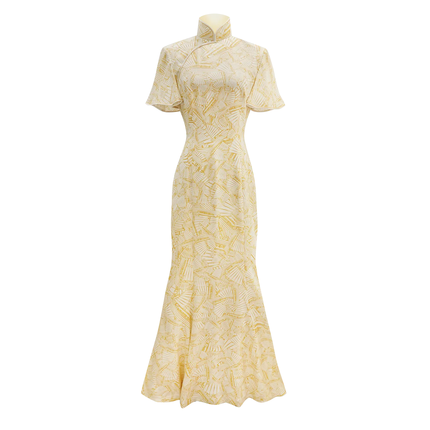 SPARKLE BY KAREN CHAN x  HK Heritage Museum【JUNK PARTY】100% Silk Cheongsam Wedding Gown  (Butterfly Sleeve / Regular Fit) (帆船) (嫁囍金紅)