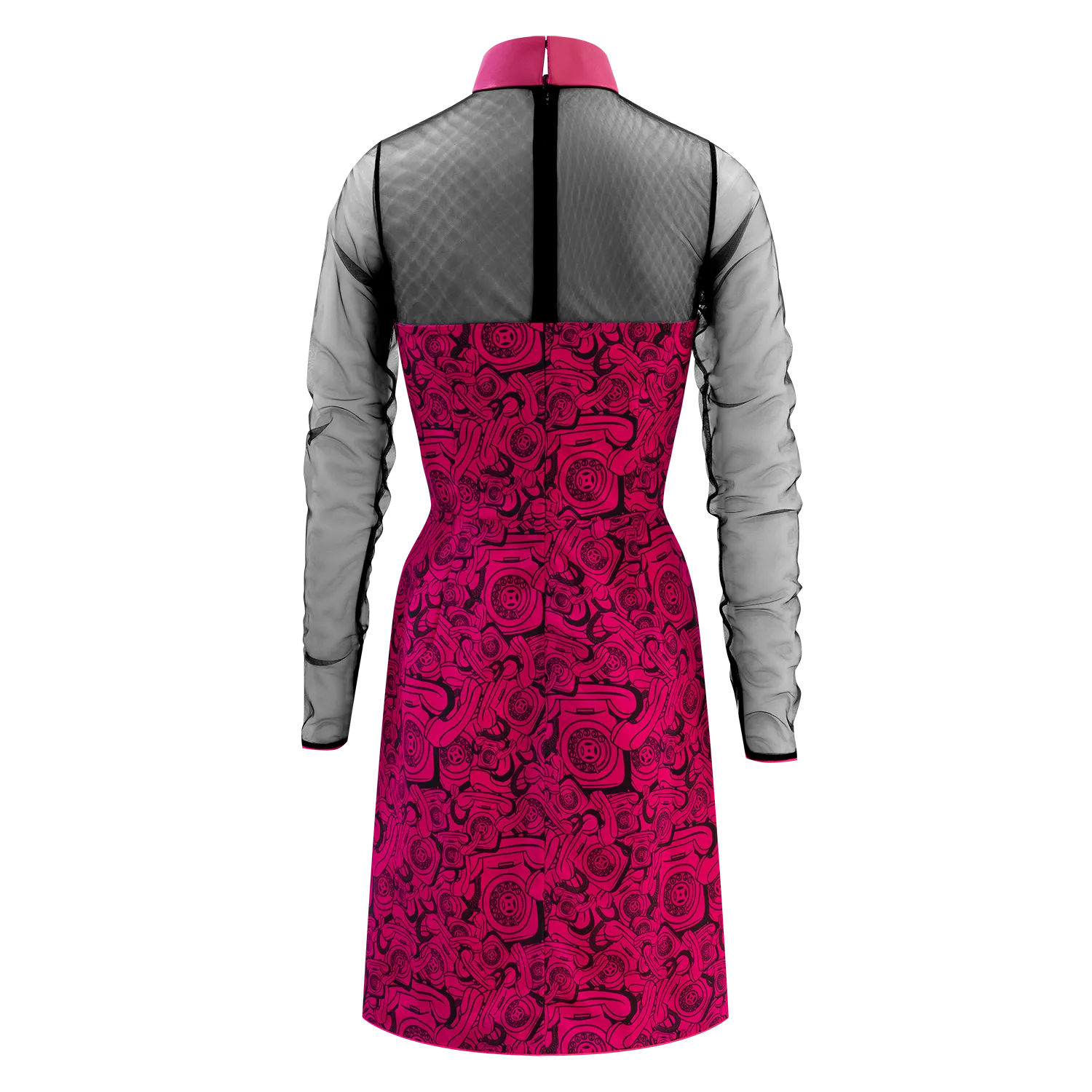 SPARKLE BY KAREN CHAN x  HK Heritage Museum【ROTARY TELEPHONE】100% Silk & Leather Black pink Cheongsam Party Dress (我愛紫紅) (電話)