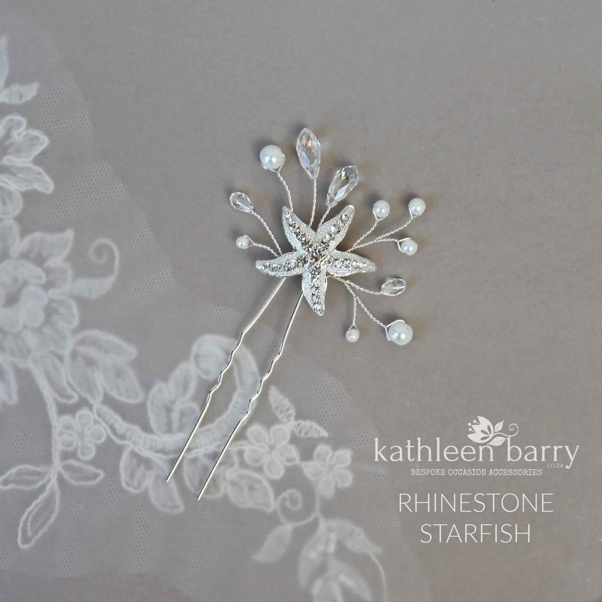 Starfish hair pin rhinestone, crystal and pearl - sea star beach wedding - Sold Individually