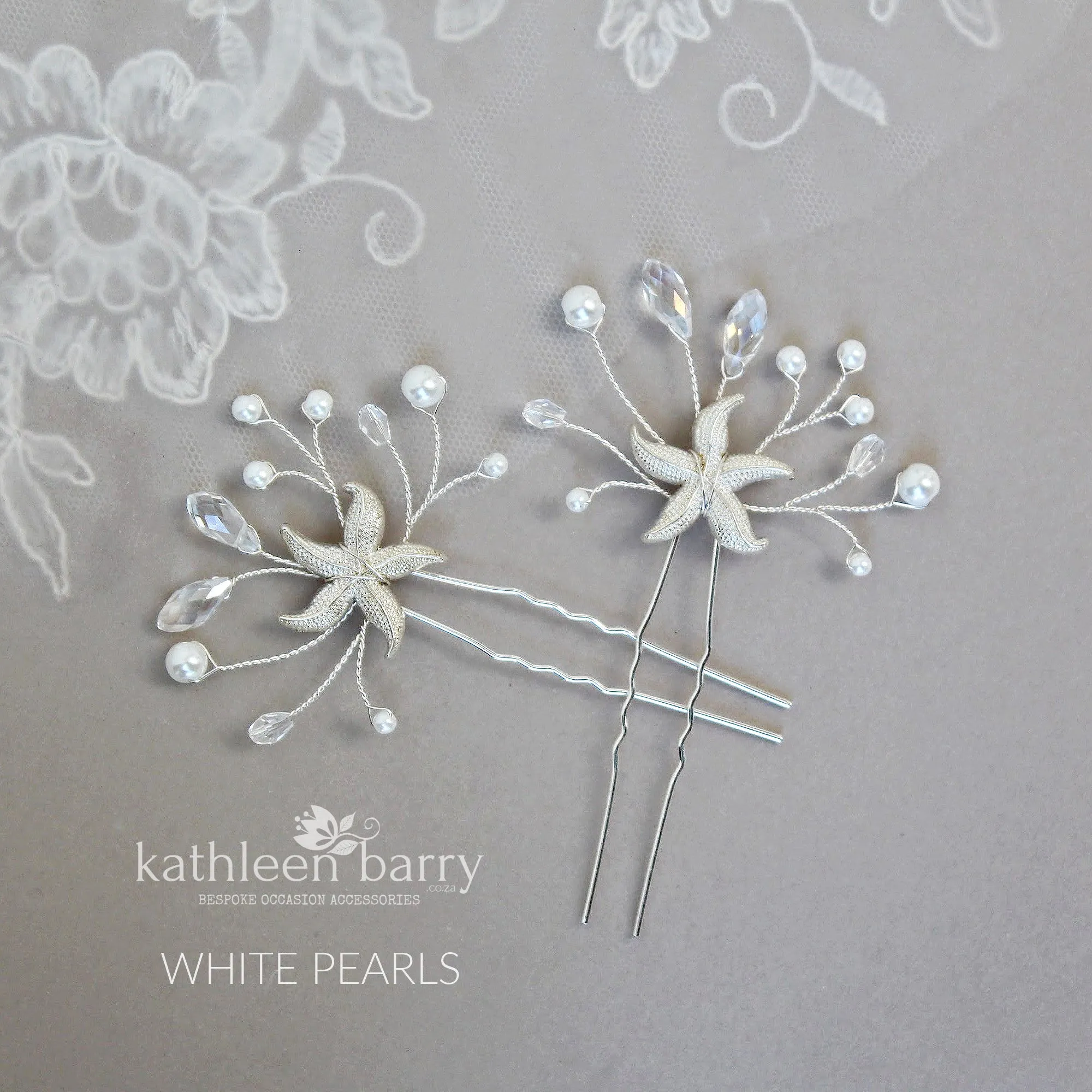 Starfish hair pin rhinestone, crystal and pearl - sea star beach wedding - Sold Individually