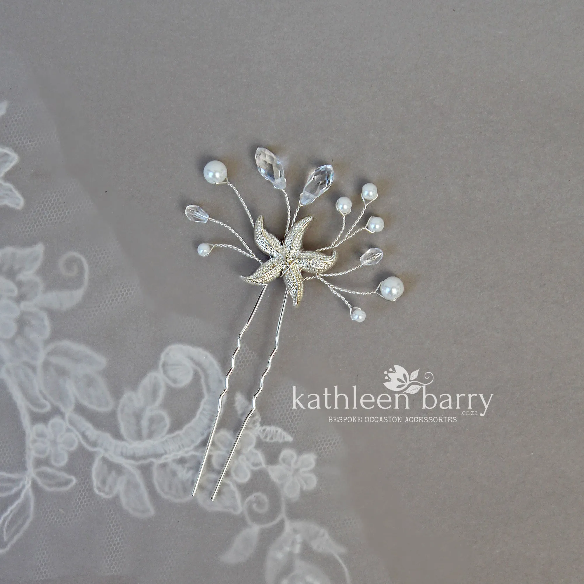 Starfish hair pin rhinestone, crystal and pearl - sea star beach wedding - Sold Individually