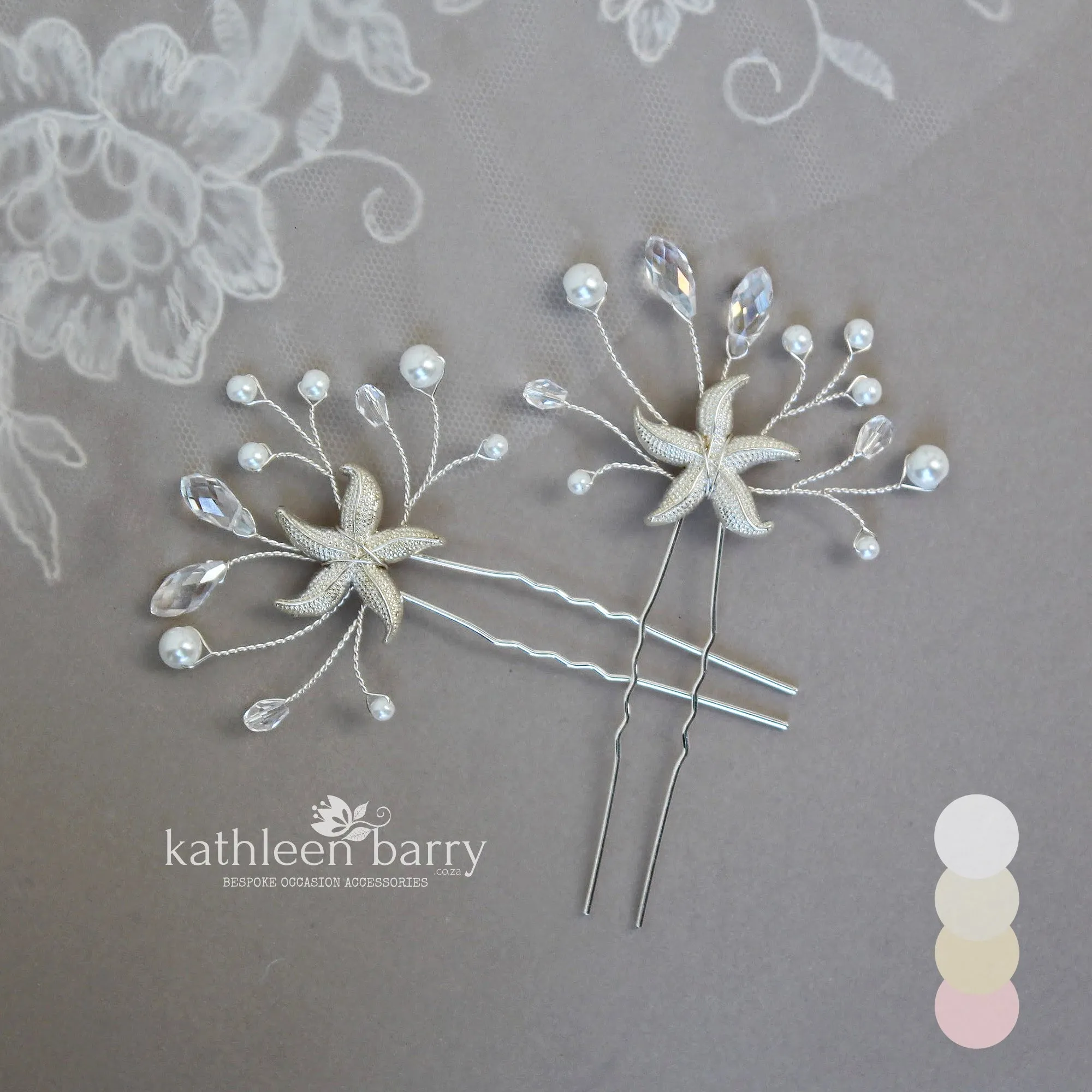 Starfish hair pin rhinestone, crystal and pearl - sea star beach wedding - Sold Individually