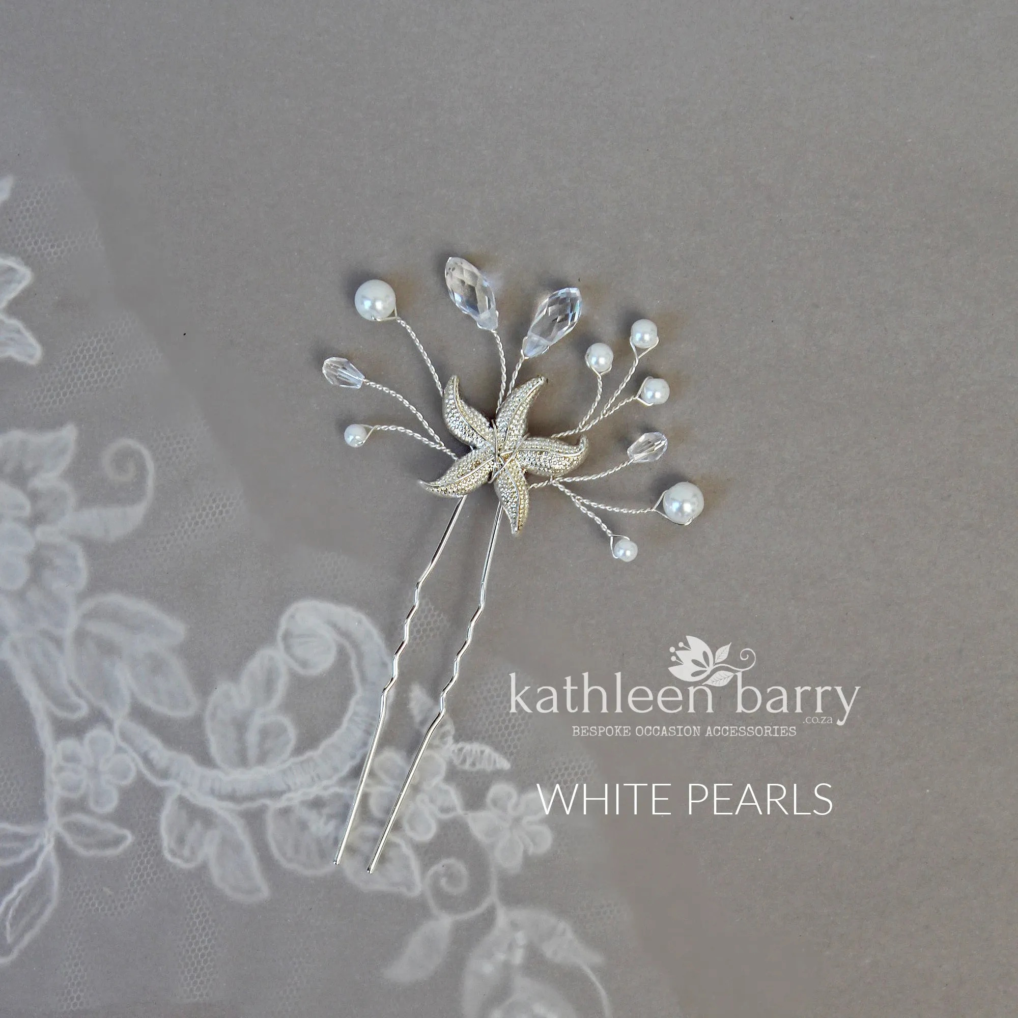 Starfish hair pin rhinestone, crystal and pearl - sea star beach wedding - Sold Individually