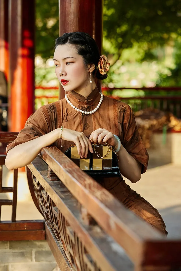 Yin Xin 银杏 Gingko Leaf 1920s Cotton Linen Bell Sleeve Qipao