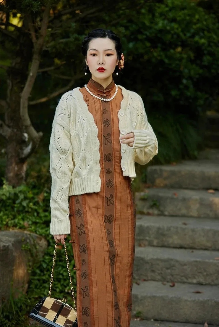 Yin Xin 银杏 Gingko Leaf 1920s Cotton Linen Bell Sleeve Qipao