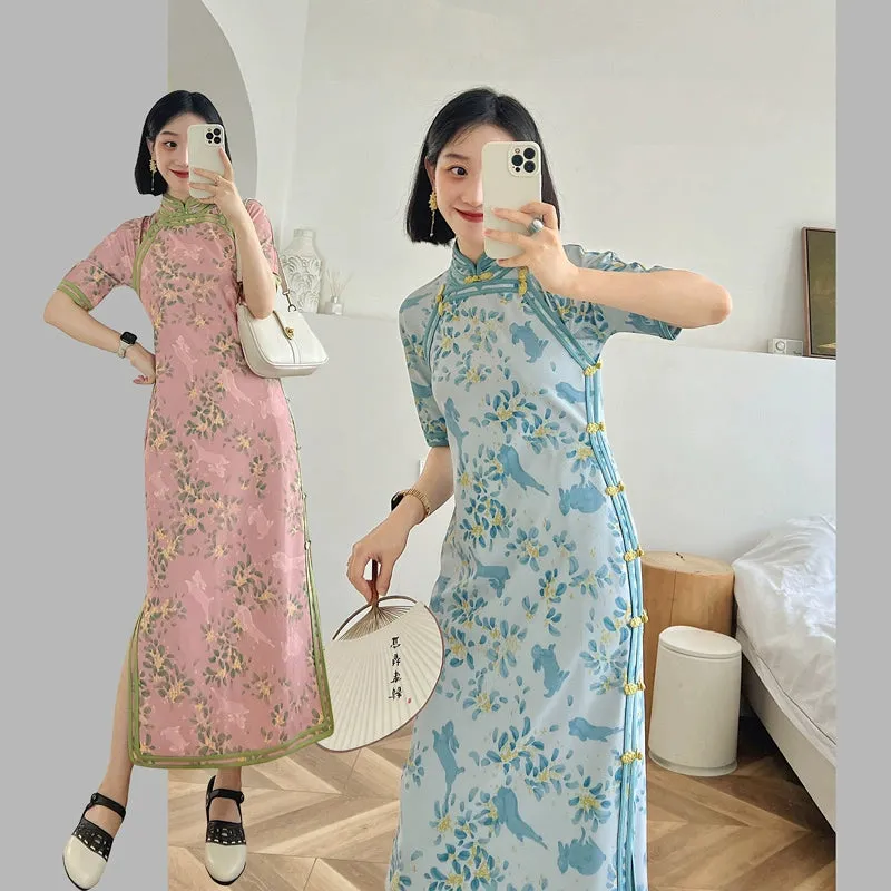 Yu Tu 玉兔 Jade Rabbit Modernized Flat Cut Qipao