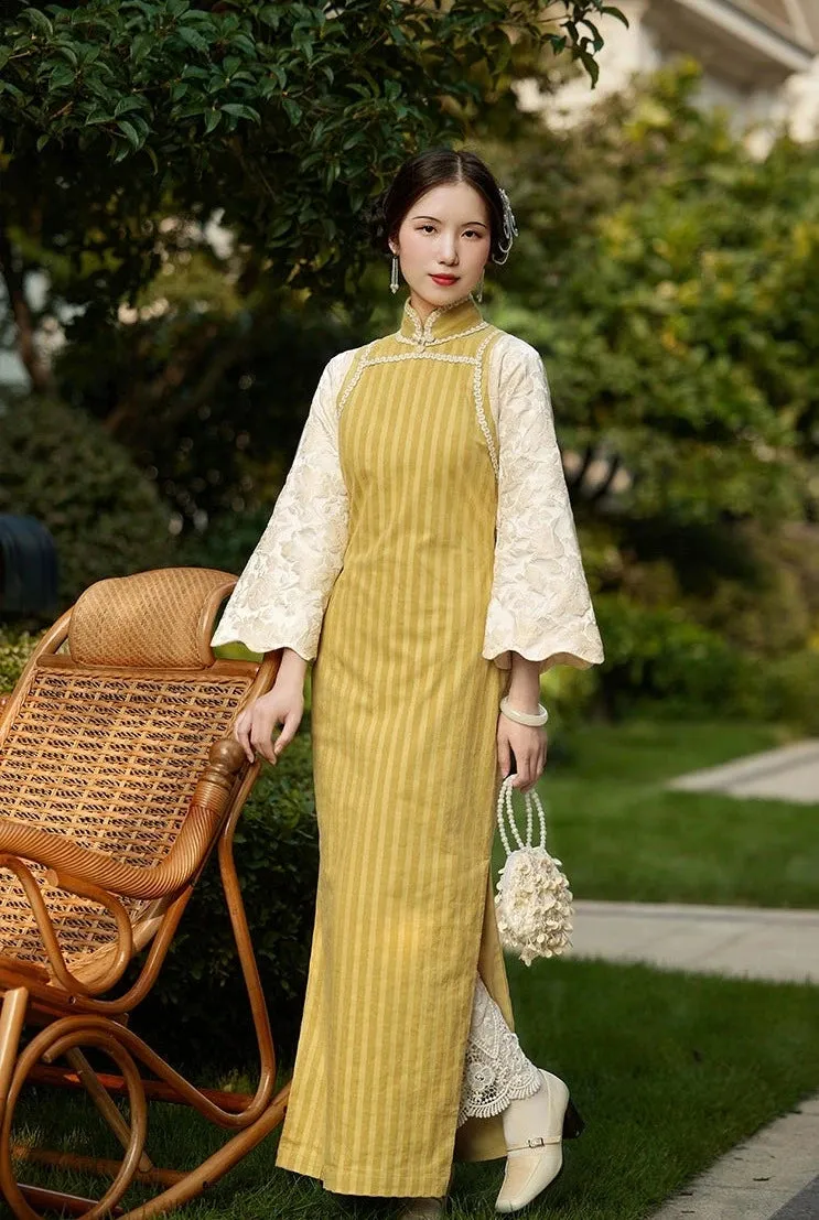 Zhizi 栀子 Gardenia 1920s Cotton Long Sleeve Qipao